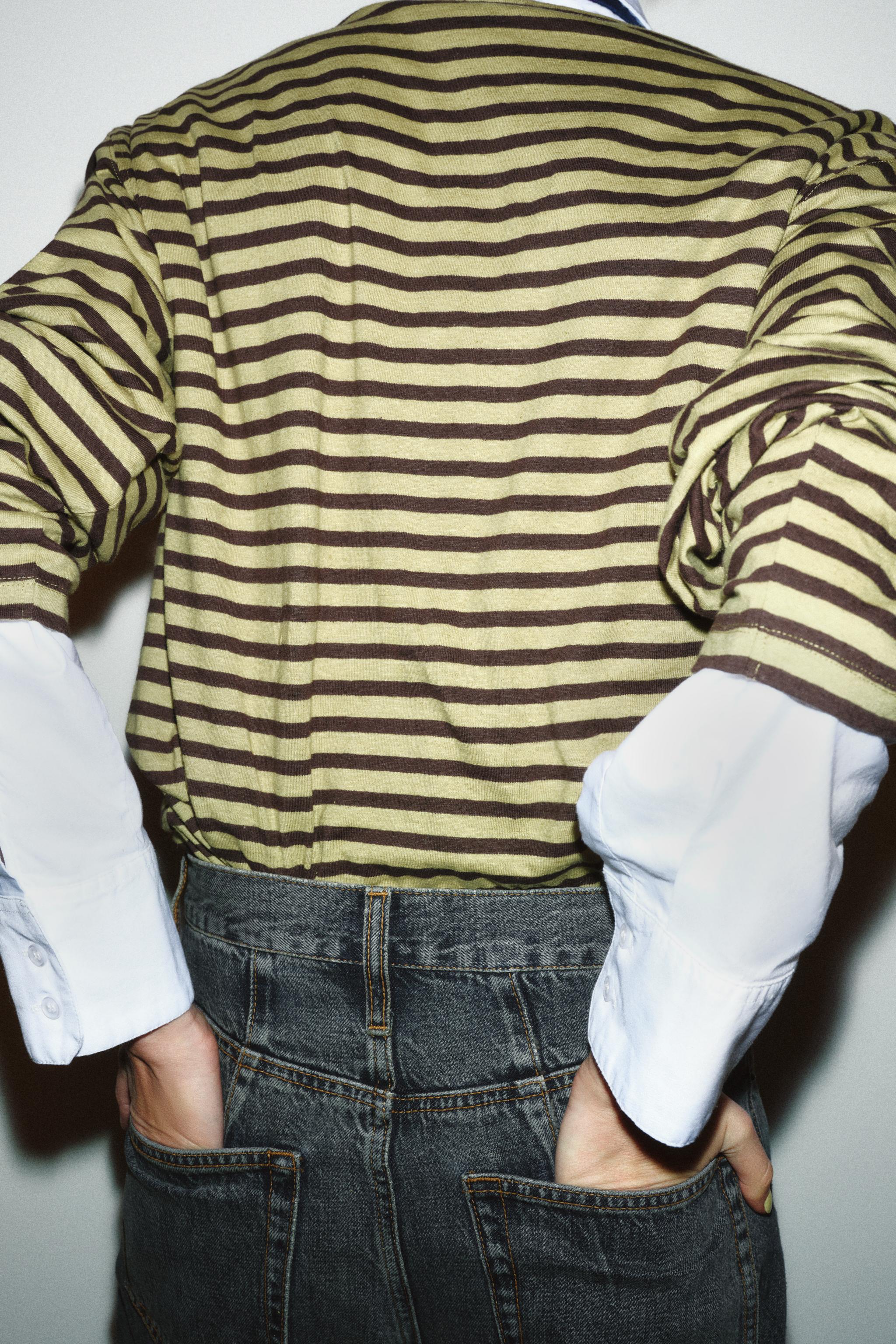 STRIPED COTTON AND LINEN T-SHIRT